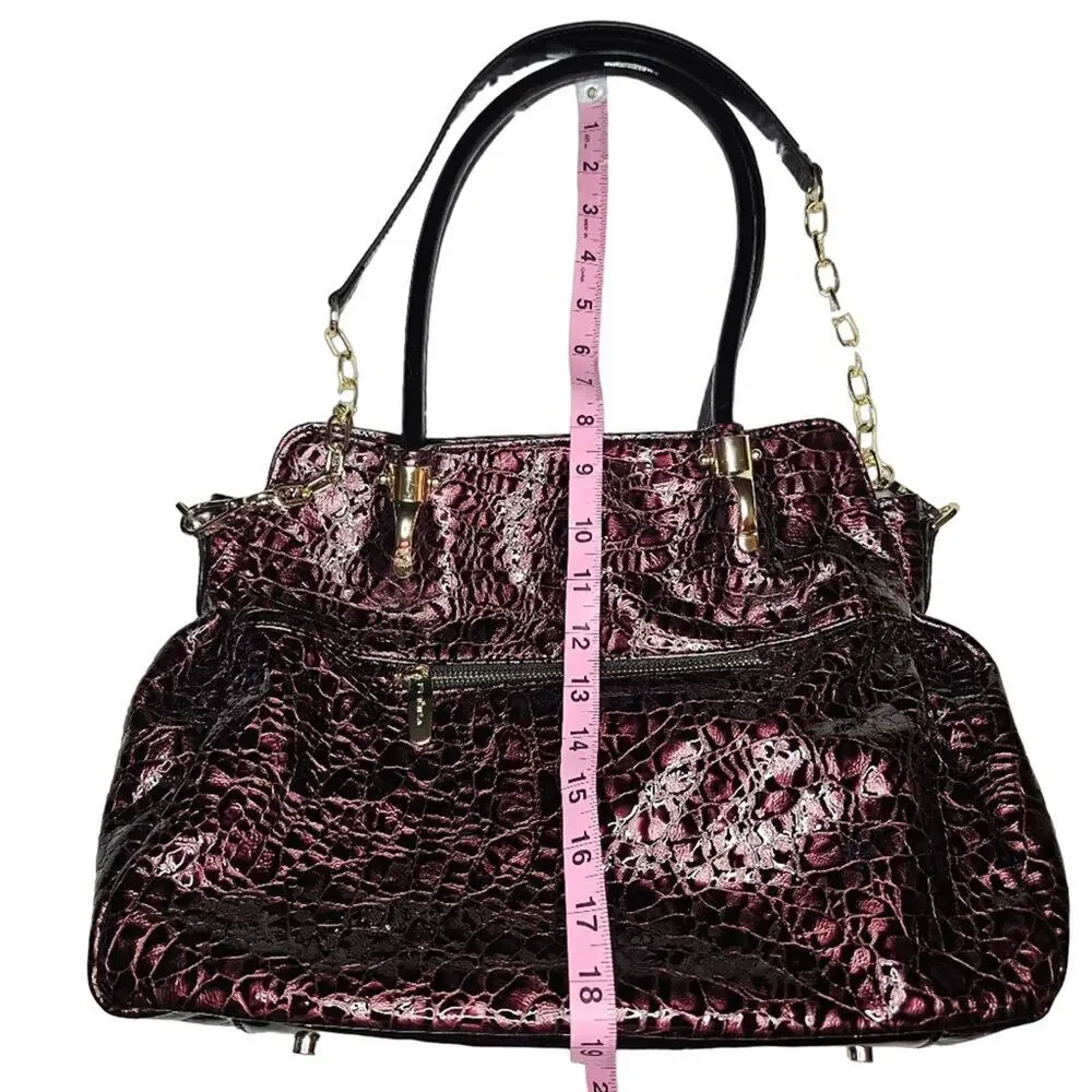 Feimina Leather Handbag Shoulder Strap Crocodile Red With Black and Gold